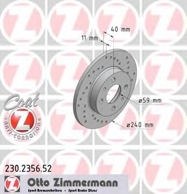 ZIMMERMANN 230.2356.52 Тормозной диск для FIAT TEMPRA (Фиат Тэмпра) ZIMMERMANN 230.2356.52 Тормозной диск для FIAT TEMPRA (Фиат Тэмпра)