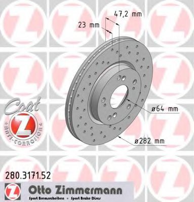 ZIMMERMANN 280.3171.52 Тормозной диск для HONDA CIVIC VIII (Хонда Цивик 8) ZIMMERMANN 280.3171.52 Тормозной диск для HONDA CIVIC VIII (Хонда Цивик 8)