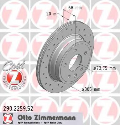 ZIMMERMANN 290.2259.52 Тормозной диск для JAGUAR VANDEN PLAS (Ягуар Vандэн плас) ZIMMERMANN 290.2259.52 Тормозной диск для JAGUAR VANDEN PLAS (Ягуар Vандэн плас)