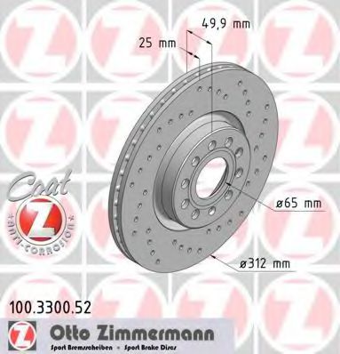 ZIMMERMANN 100.3300.52 Тормозной диск для AUDI TT (Ауди Тт) ZIMMERMANN 100.3300.52 Тормозной диск для AUDI TT (Ауди Тт)