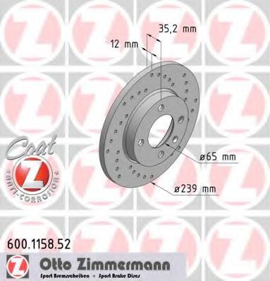 ZIMMERMANN 600.1158.52 Тормозной диск для VOLKSWAGEN SANTANA (Фольксваген Сантана) ZIMMERMANN 600.1158.52 Тормозной диск для VOLKSWAGEN SANTANA (Фольксваген Сантана)