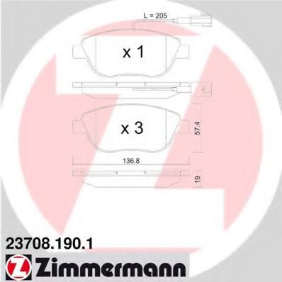 ZIMMERMANN 23708.190.1 Тормозные колодки для FIAT PRATICO (Фиат Пратиcо) ZIMMERMANN 23708.190.1 Тормозные колодки для FIAT PRATICO (Фиат Пратиcо)