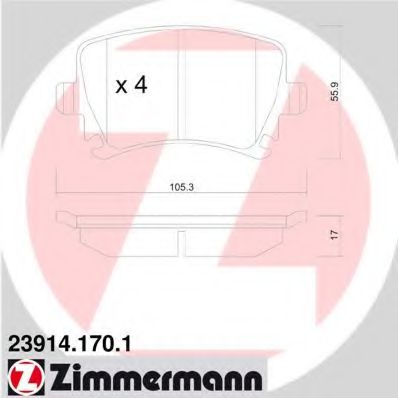 ZIMMERMANN 23914.170.1 Тормозные колодки для AUDI TT (Ауди Тт) ZIMMERMANN 23914.170.1 Тормозные колодки для AUDI TT (Ауди Тт)