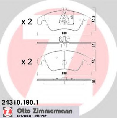 ZIMMERMANN 24310.190.1 Тормозные колодки для MERCEDES-BENZ SLK (Мэрcэдэс-бэнз Слк) ZIMMERMANN 24310.190.1 Тормозные колодки для MERCEDES-BENZ SLK (Мэрcэдэс-бэнз Слк)
