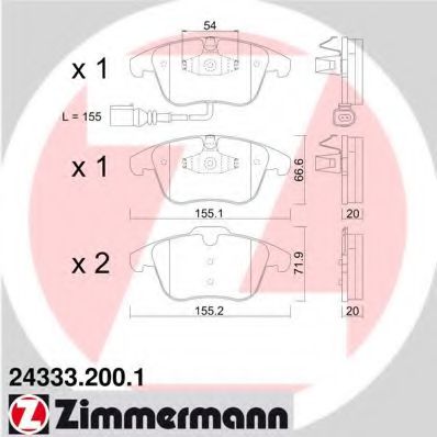 ZIMMERMANN 24333.200.1 Тормозные колодки для VOLKSWAGEN (Фольксваген) ZIMMERMANN 24333.200.1 Тормозные колодки для VOLKSWAGEN (Фольксваген)