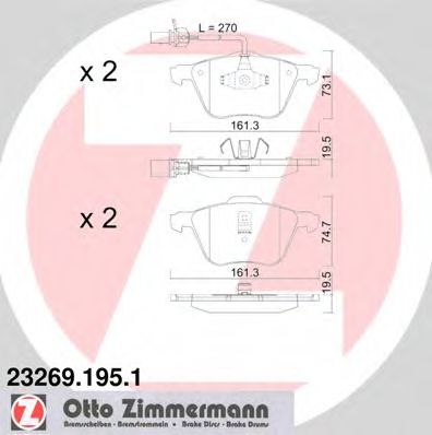 ZIMMERMANN 23269.195.1 Тормозные колодки для VOLKSWAGEN T4 CARAVELLE (Фольксваген Т4 cараvэллэ) ZIMMERMANN 23269.195.1 Тормозные колодки для VOLKSWAGEN T4 CARAVELLE (Фольксваген Т4 cараvэллэ)
