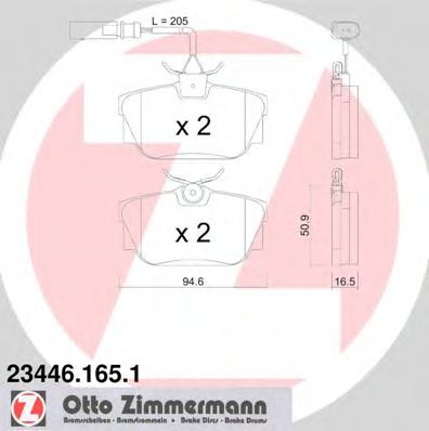 ZIMMERMANN 23446.165.1 Тормозные колодки для VOLKSWAGEN T4 CARAVELLE (Фольксваген Т4 cараvэллэ) ZIMMERMANN 23446.165.1 Тормозные колодки для VOLKSWAGEN T4 CARAVELLE (Фольксваген Т4 cараvэллэ)