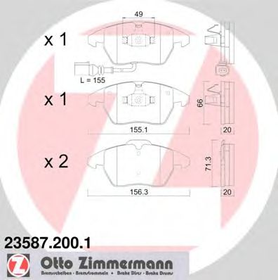 ZIMMERMANN 23587.200.1 Тормозные колодки для VOLKSWAGEN (Фольксваген) ZIMMERMANN 23587.200.1 Тормозные колодки для VOLKSWAGEN (Фольксваген)