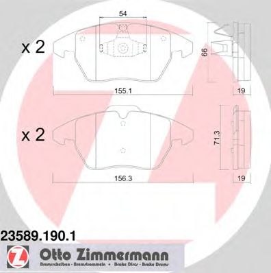 ZIMMERMANN 23589.190.1 Тормозные колодки для VOLKSWAGEN (Фольксваген) ZIMMERMANN 23589.190.1 Тормозные колодки для VOLKSWAGEN (Фольксваген)