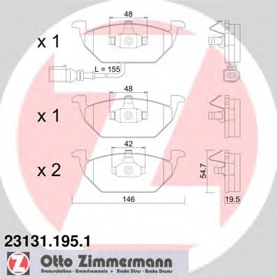 ZIMMERMANN 23131.195.1 Тормозные колодки для VOLKSWAGEN (Фольксваген) ZIMMERMANN 23131.195.1 Тормозные колодки для VOLKSWAGEN (Фольксваген)
