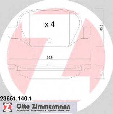 ZIMMERMANN 23661.140.1 Тормозные колодки для LANCIA YPSILON (Лансиа/лянча Ъпсилон) ZIMMERMANN 23661.140.1 Тормозные колодки для LANCIA YPSILON (Лансиа/лянча Ъпсилон)