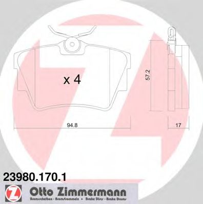 ZIMMERMANN 23980.170.1 Тормозные колодки для RENAULT TRAFIC II (Рено Трафик 2) ZIMMERMANN 23980.170.1 Тормозные колодки для RENAULT TRAFIC II (Рено Трафик 2)