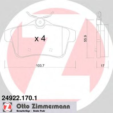 ZIMMERMANN 24922.170.1 Тормозные колодки для CITROËN C4 PICASSO I (CитроËн С4 пикассо 1) ZIMMERMANN 24922.170.1 Тормозные колодки для CITROËN C4 PICASSO I (CитроËн С4 пикассо 1)