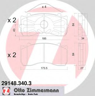 ZIMMERMANN 29148.340.3 Тормозные колодки для SCANIA 3 (Сканиа 3) ZIMMERMANN 29148.340.3 Тормозные колодки для SCANIA 3 (Сканиа 3)
