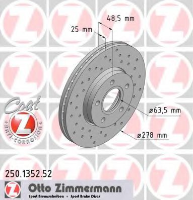 ZIMMERMANN 250.1352.52 Тормозной диск для FORD (Форд) ZIMMERMANN 250.1352.52 Тормозной диск для FORD (Форд)