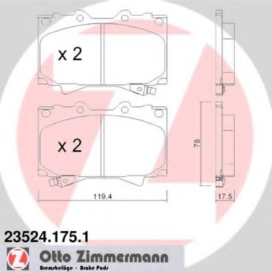 ZIMMERMANN 23524.175.1 Тормозные колодки для TOYOTA PRADO (Тойота/тоета Прадо) ZIMMERMANN 23524.175.1 Тормозные колодки для TOYOTA PRADO (Тойота/тоета Прадо)