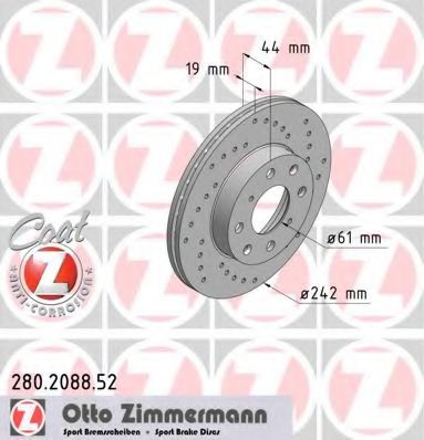 ZIMMERMANN 280.2088.52 Тормозной диск для HONDA CRX II (Хонда Cрх 2) ZIMMERMANN 280.2088.52 Тормозной диск для HONDA CRX II (Хонда Cрх 2)
