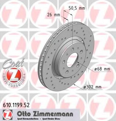 ZIMMERMANN 610.1199.52 Тормозной диск для VOLVO C70 I (Вольво C70 и) ZIMMERMANN 610.1199.52 Тормозной диск для VOLVO C70 I (Вольво C70 и)