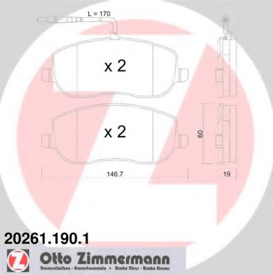 ZIMMERMANN 20261.190.1 Тормозные колодки для CITROËN DISPATCH (CитроËн Диспатч) ZIMMERMANN 20261.190.1 Тормозные колодки для CITROËN DISPATCH (CитроËн Диспатч)
