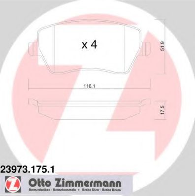 ZIMMERMANN 23973.175.1 Тормозные колодки для RENAULT KANGOO / GRAND KANGOO (Рено Кангу / гранд кангу) ZIMMERMANN 23973.175.1 Тормозные колодки для RENAULT KANGOO / GRAND KANGOO (Рено Кангу / гранд кангу)