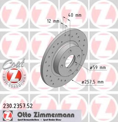 ZIMMERMANN 230.2357.52 Тормозной диск для FIAT 500 C (Фиат 500 c) ZIMMERMANN 230.2357.52 Тормозной диск для FIAT 500 C (Фиат 500 c)