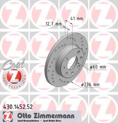 ZIMMERMANN 430.1452.52 Тормозной диск для OPEL CORSA A (Опель Cорса а) ZIMMERMANN 430.1452.52 Тормозной диск для OPEL CORSA A (Опель Cорса а)