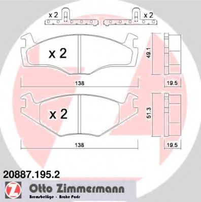 ZIMMERMANN 20887.195.2 Тормозные колодки для VOLKSWAGEN CADDY I (Фольксваген Cаддъ и) ZIMMERMANN 20887.195.2 Тормозные колодки для VOLKSWAGEN CADDY I (Фольксваген Cаддъ и)