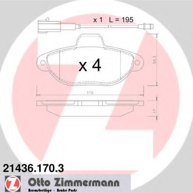 ZIMMERMANN 21436.170.3 Тормозные колодки для FIAT 500 C (Фиат 500 c) ZIMMERMANN 21436.170.3 Тормозные колодки для FIAT 500 C (Фиат 500 c)