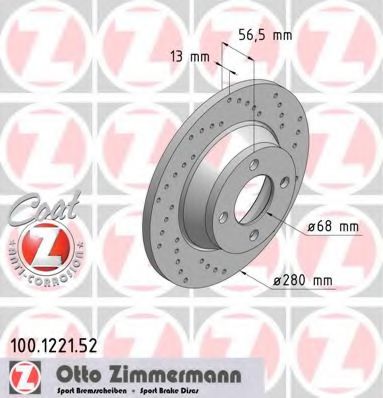 ZIMMERMANN 100.1221.52 Тормозной диск для AUDI 90 (Ауди 90) ZIMMERMANN 100.1221.52 Тормозной диск для AUDI 90 (Ауди 90)