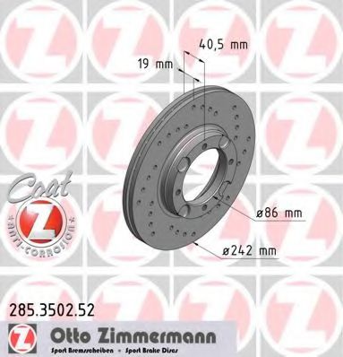 ZIMMERMANN 285.3502.52 Тормозной диск для HYUNDAI EXCEL (Хендай Эxcэл) ZIMMERMANN 285.3502.52 Тормозной диск для HYUNDAI EXCEL (Хендай Эxcэл)