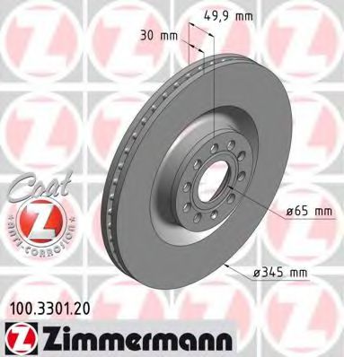ZIMMERMANN 100.3301.20 Тормозной диск для SEAT (Сеат) ZIMMERMANN 100.3301.20 Тормозной диск для SEAT (Сеат)