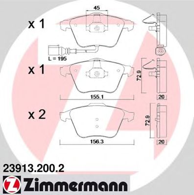 ZIMMERMANN 23913.200.2 Тормозные колодки для AUDI TT (Ауди Тт) ZIMMERMANN 23913.200.2 Тормозные колодки для AUDI TT (Ауди Тт)