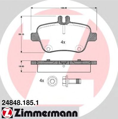 ZIMMERMANN 24848.185.1 Тормозные колодки для MERCEDES-BENZ SLK (Мэрcэдэс-бэнз Слк) ZIMMERMANN 24848.185.1 Тормозные колодки для MERCEDES-BENZ SLK (Мэрcэдэс-бэнз Слк)