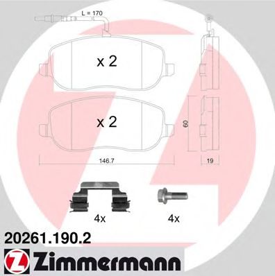 ZIMMERMANN 20261.190.2 Тормозные колодки для CITROËN DISPATCH (CитроËн Диспатч) ZIMMERMANN 20261.190.2 Тормозные колодки для CITROËN DISPATCH (CитроËн Диспатч)