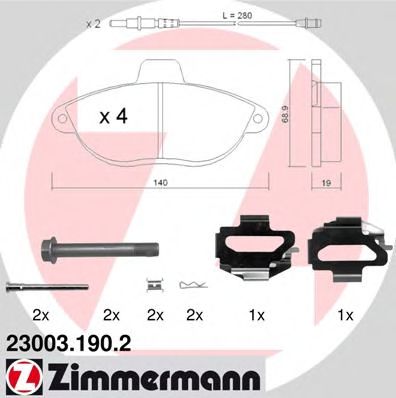 ZIMMERMANN 23003.190.2 Тормозные колодки для CITROËN DISPATCH (CитроËн Диспатч) ZIMMERMANN 23003.190.2 Тормозные колодки для CITROËN DISPATCH (CитроËн Диспатч)