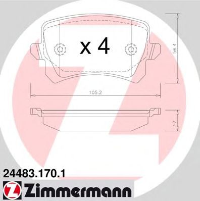 ZIMMERMANN 24483.170.1 Тормозные колодки для VOLKSWAGEN (Фольксваген) ZIMMERMANN 24483.170.1 Тормозные колодки для VOLKSWAGEN (Фольксваген)