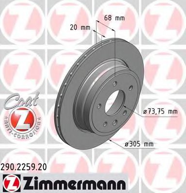 ZIMMERMANN 290.2259.20 Тормозной диск для JAGUAR VANDEN PLAS (Ягуар Vандэн плас) ZIMMERMANN 290.2259.20 Тормозной диск для JAGUAR VANDEN PLAS (Ягуар Vандэн плас)