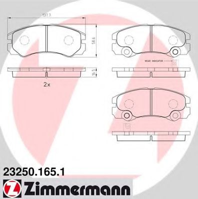 ZIMMERMANN 23250.165.1 Тормозные колодки для OPEL FRONTERA B (Опель Фронтера б) ZIMMERMANN 23250.165.1 Тормозные колодки для OPEL FRONTERA B (Опель Фронтера б)