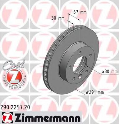 ZIMMERMANN 290.2257.20 Тормозной диск для JAGUAR VANDEN PLAS (Ягуар Vандэн плас) ZIMMERMANN 290.2257.20 Тормозной диск для JAGUAR VANDEN PLAS (Ягуар Vандэн плас)
