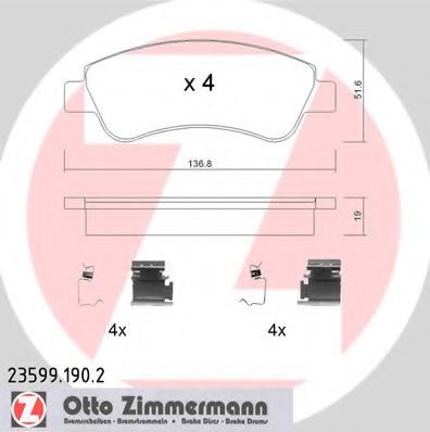 ZIMMERMANN 23599.190.2 Тормозные колодки для PEUGEOT 207 (Пежо 207) ZIMMERMANN 23599.190.2 Тормозные колодки для PEUGEOT 207 (Пежо 207)