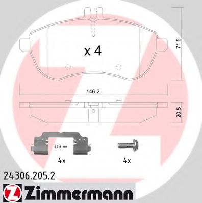 ZIMMERMANN 24306.205.2 Тормозные колодки для MERCEDES-BENZ SLK (Мэрcэдэс-бэнз Слк) ZIMMERMANN 24306.205.2 Тормозные колодки для MERCEDES-BENZ SLK (Мэрcэдэс-бэнз Слк)