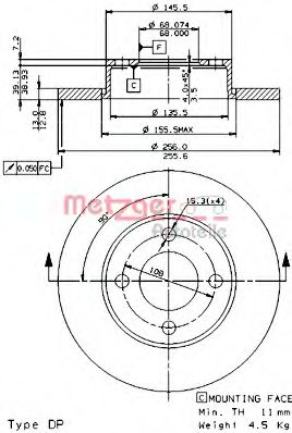 METZGER 10025 E Тормозной диск для AUDI 100 (Ауди 100) METZGER 10025 E Тормозной диск для AUDI 100 (Ауди 100)