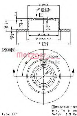 METZGER 10217 E Тормозной диск для AUDI 100 (Ауди 100) METZGER 10217 E Тормозной диск для AUDI 100 (Ауди 100)
