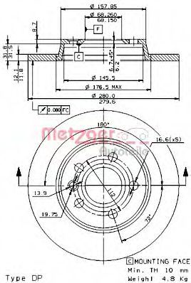 METZGER 14715 E Тормозной диск для VOLKSWAGEN T4 MULTIVAN (Фольксваген Т4 мултиvан) METZGER 14715 E Тормозной диск для VOLKSWAGEN T4 MULTIVAN (Фольксваген Т4 мултиvан)