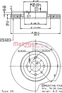 METZGER 24273 E Тормозной диск для FIAT (Фиат) METZGER 24273 E Тормозной диск для FIAT (Фиат)