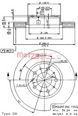 METZGER 24371 E Тормозной диск для MAZDA 626 IV (Мазда 626 4) METZGER 24371 E Тормозной диск для MAZDA 626 IV (Мазда 626 4)