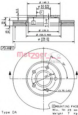 METZGER 24919 V Тормозной диск для FORD (Форд) METZGER 24919 V Тормозной диск для FORD (Форд)