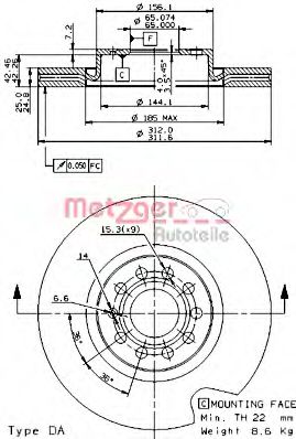METZGER 6972.10 Тормозной диск для AUDI TT (Ауди Тт) METZGER 6972.10 Тормозной диск для AUDI TT (Ауди Тт)