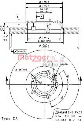METZGER 25071 V Тормозной диск для VOLKSWAGEN T4 MULTIVAN (Фольксваген Т4 мултиvан) METZGER 25071 V Тормозной диск для VOLKSWAGEN T4 MULTIVAN (Фольксваген Т4 мултиvан)