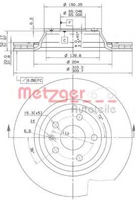 METZGER 25148 V Тормозной диск для AUDI TT (Ауди Тт) METZGER 25148 V Тормозной диск для AUDI TT (Ауди Тт)